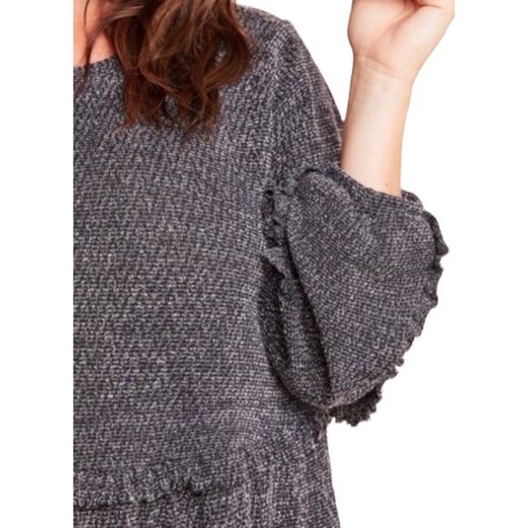 Anthropologie Ro&De Gray Long Sleeve Knit Stella Ruffle Dress, Size XS - Picture 3 of 15